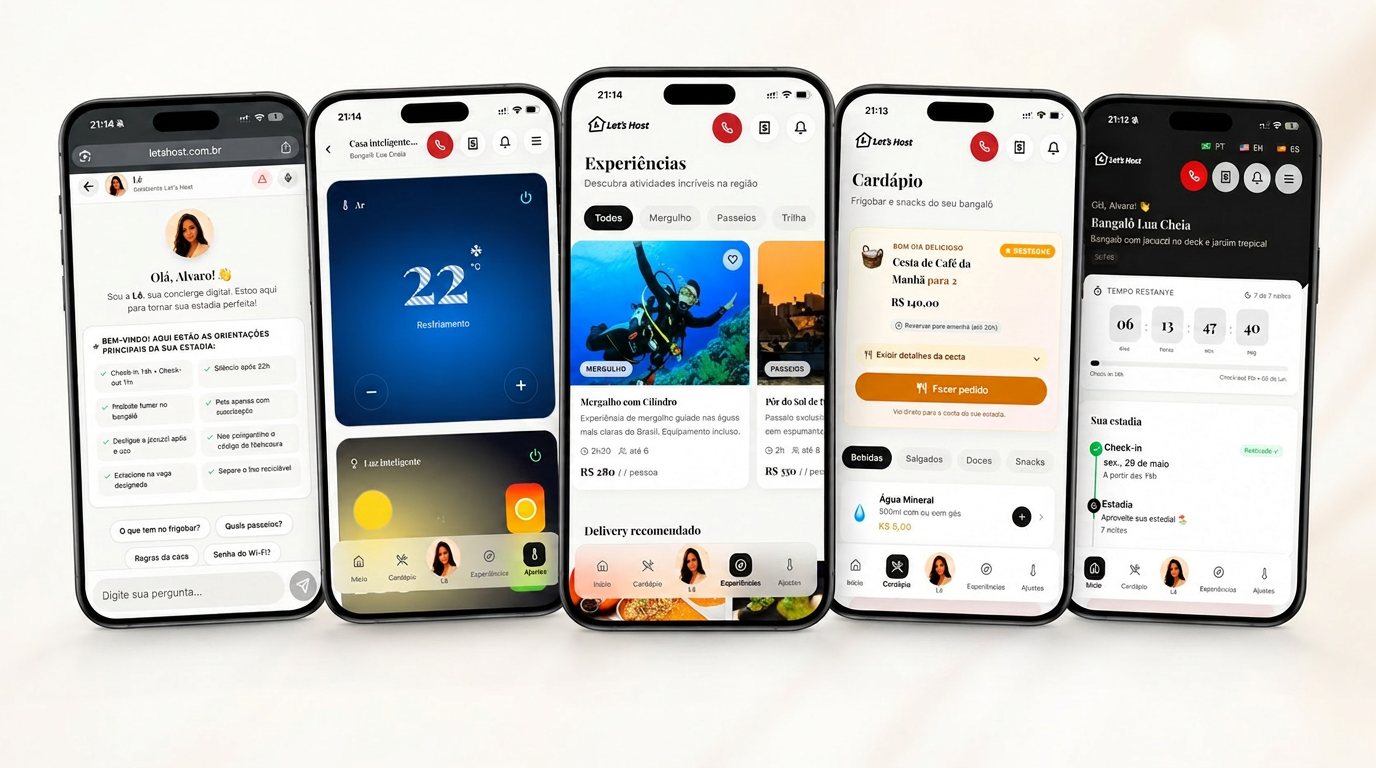 Telas do app do hóspede Let's Host